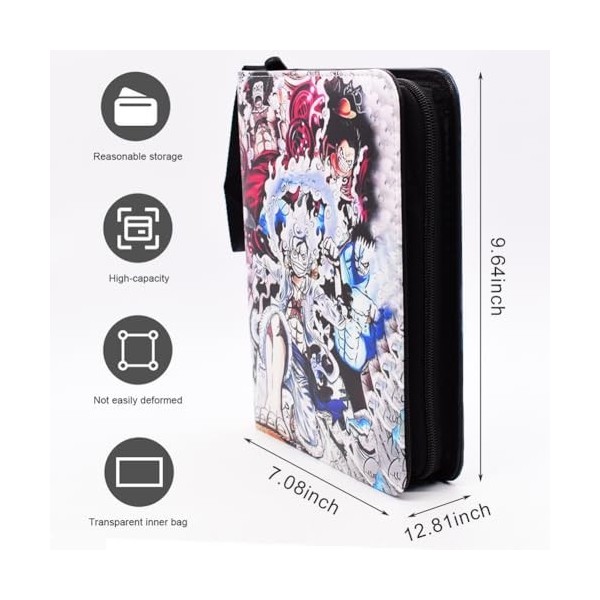 LGQHCE Luffy Classeur Carte Cartes,Livre Rangement Protège Carte,Imperméable Cartes Collectionner Livre avec Fermeture Éclair