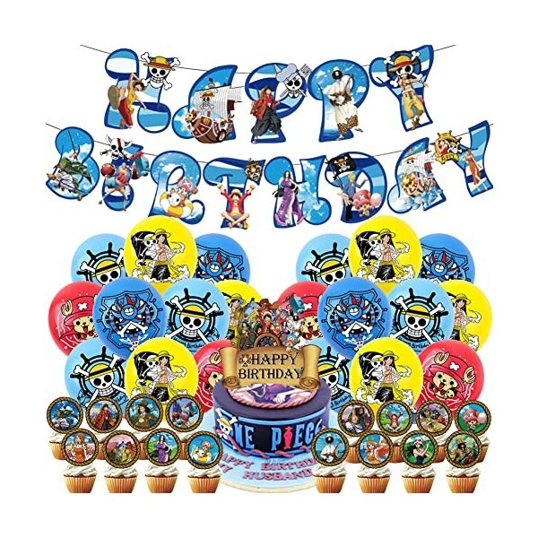 FYDZBSL One Piece Ballons Party Decorations Fournitures Thème Bannières et Gâteaux Toppers pour Les Fournitures de Fête des E