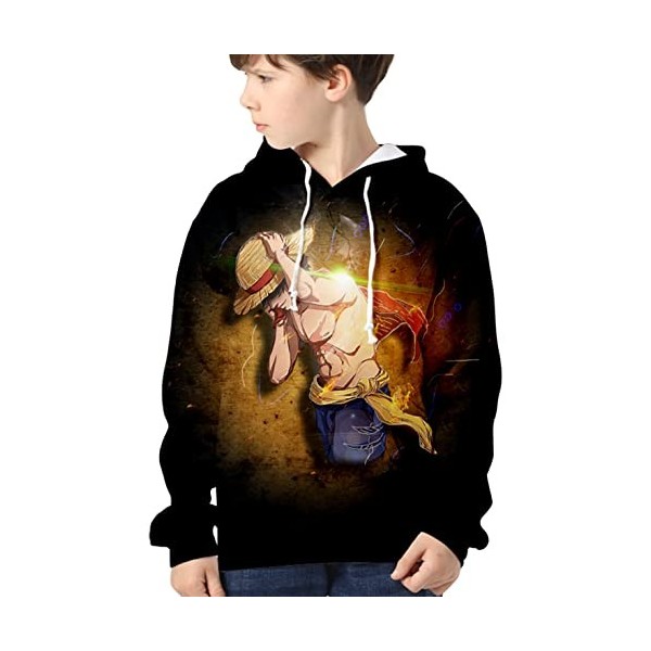 YIMIAO Enfants Sweat à Capuche One Piece Impression en 3D Pull Japonais Animé Manches Longues Hoodie Luffy Ace Pullover Garço