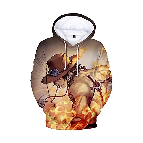 YIMIAO Femmes Hommes 3D One Piece Japonais Anime Sweats à Capuche Unisex Pullover Ace Luffy Sweatshirt Hoodie L 