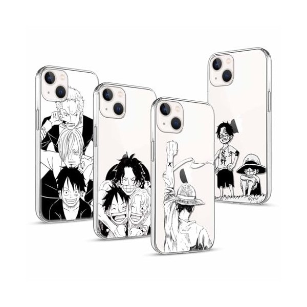 PBNDJVG 4 Pièces Coque pour Apple iPhone 13 6.1, Animé Luffy Zoro Gear 5 Sun God Nika avec Transparent Protection Etui Hous