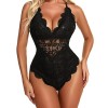 Aranmei Femmes Sexy Snap Crotch Body One Piece Dentelle Babydoll Lingerie Teddy Noir XL
