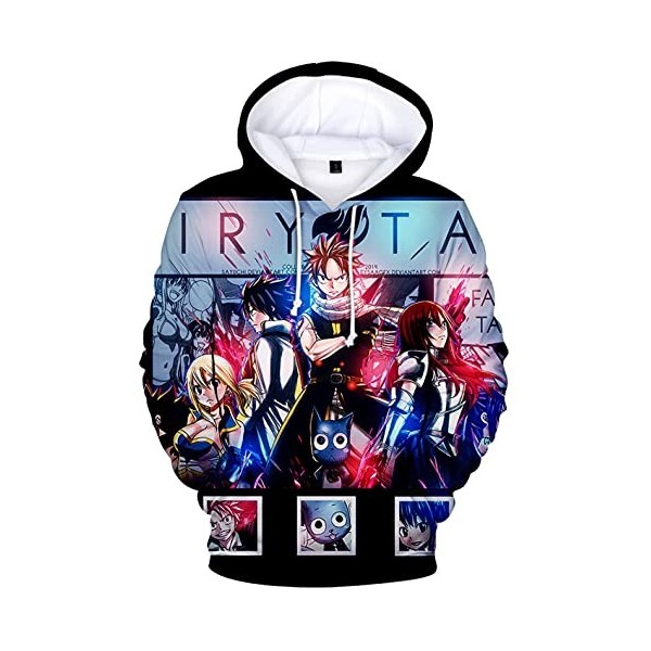 YIMIAO Enfants Impression en 3D Sweat à Capuche Fairy Tail Pullover Japonais Animé Cosplay Gray Natsu Manches Longues Sweat-S