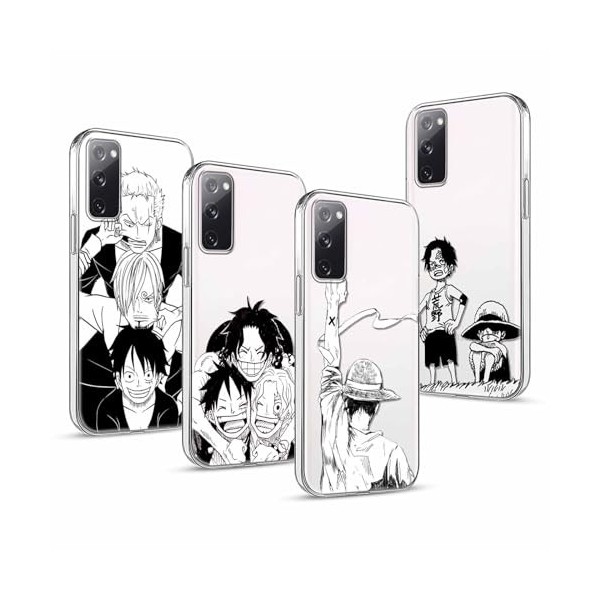 4 Pièces Coque pour Samsung A52 4G 5G/A52s 5G 6.5 pouces, Animé One Piece Luffy Zoro Gear 5 Sun God Nika avec Transparent Pro