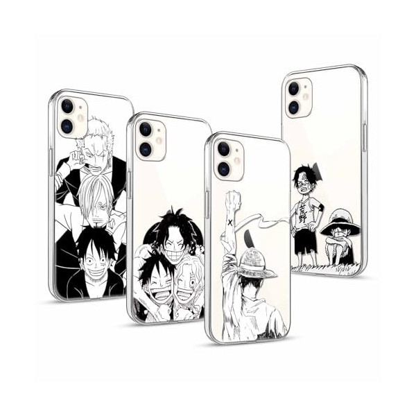 4 Pièces Coque pour Apple iPhone 11 6.1, Animé One Piece Luffy Zoro Gear 5 Sun God Nika avec Transparent Protection Etui Ho