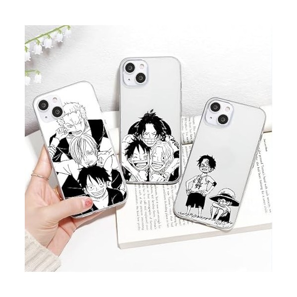 4 Pièces Coque pour Apple iPhone 11 6.1, Animé One Piece Luffy Zoro Gear 5 Sun God Nika avec Transparent Protection Etui Ho