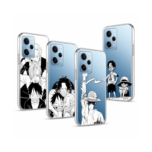 4 Pièces Coque pour Xiaomi Redmi Note 12 5G 6.67 pouces, Animé One Piece Luffy Zoro Gear 5 Sun God Nika avec Transparent Prot