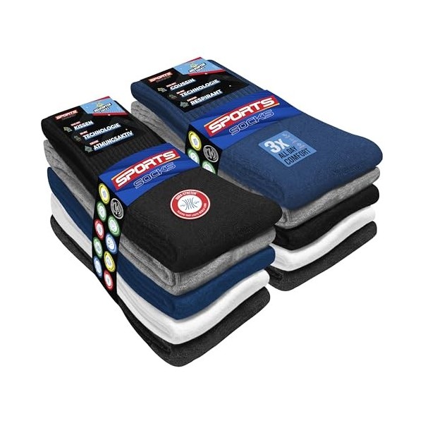 SOXCO 10 Paires Chaussettes de Sport Homme Helicopter Socks, Lot de 10 Paires EU 43-46, Blanc Solide 