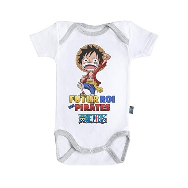 Baby Geek Futur Roi des Pirates - Luffy - One Piece ™ - Licence Officielle - Body Bébé Manches Courtes couleur Blanc 3-6 Moi