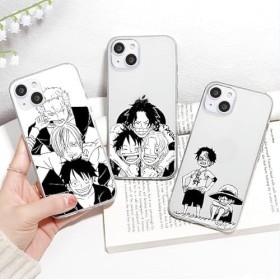 4 Pièces Coque pour Apple iPhone 12 mini 5.4, Animé One Piece Luffy Zoro Gear 5 Sun God Nika avec Transparent Protection Et
