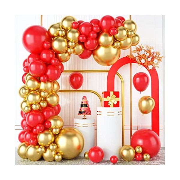 Kit darche de ballons rouges et noirs, kit de guirlande de ballons noirs et rouges, ballons en latex rouge et noir, différen