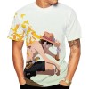 Anime Pattern T-Shirt Homme T-Shirts Unis à Col V Homme Demi-Manches Minces De Couleur Unie Haut Confort Chemise à Bas Extens