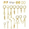 21Pièces Boucles dOreilles Créoles Pour Hommes Femmes en Acier Inoxydable Punk Boucles dOreille Pendante Croix Plume Zircon