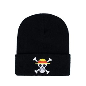 Roffatide Anime One Piece Bonnets Casquettes Skull and Crossbones à Revers Bonnet de tête de Mort Brodé Bonnet dhiver Noir