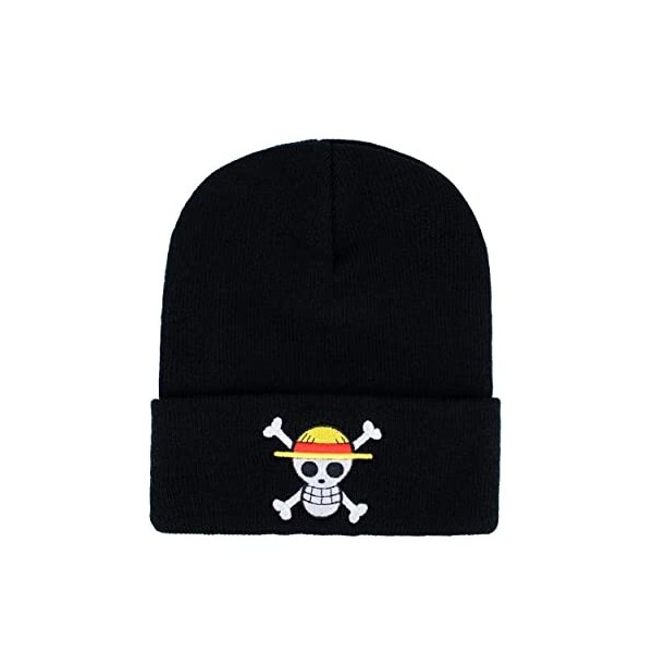 Roffatide Anime One Piece Bonnets Casquettes Skull and Crossbones à Revers Bonnet de tête de Mort Brodé Bonnet dhiver Noir