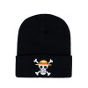 Roffatide Anime One Piece Bonnets Casquettes Skull and Crossbones à Revers Bonnet de tête de Mort Brodé Bonnet dhiver Noir
