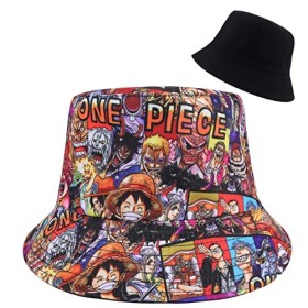 Roffatide Anime One Piece Chapeau Seau Pliable Unisexe Chapeau de Pêche Imprimé Graffiti Luffy Chapeau de Soleil Réversible à