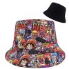 Roffatide Anime One Piece Chapeau Seau Pliable Unisexe Chapeau de Pêche Imprimé Graffiti Luffy Chapeau de Soleil Réversible à