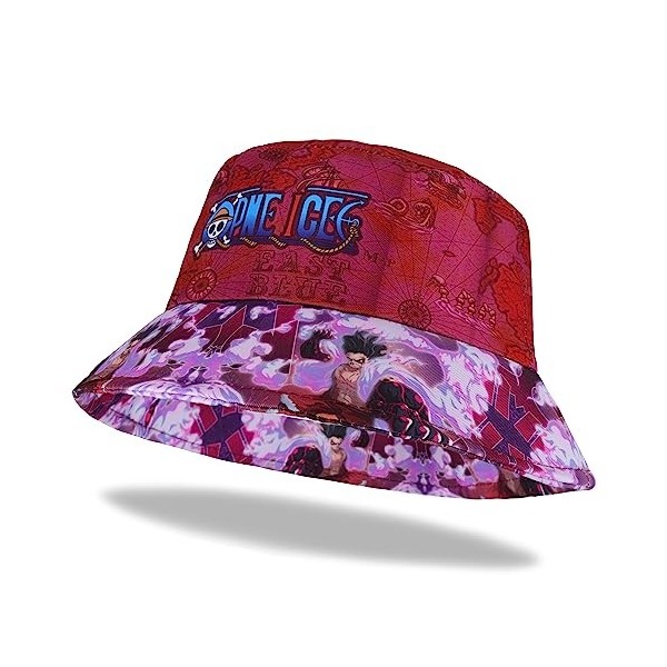 Roffatide Anime One Piece Chapeau Seau Pliable Unisexe Chapeau de Pêche Imprimé Graffiti Luffy Chapeau de Soleil Réversible à