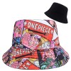 Roffatide Anime One Piece Chapeau Seau Pliable Unisexe Chapeau de Pêche Imprimé Graffiti Luffy Chapeau de Soleil Réversible à
