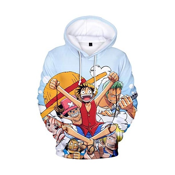 OLIPHEE Garçon One Piece Sweat à Capuche Impression 3D Couleur Pull Japonais Anime Luffy Ace Hoodie Pullover HZ-19743 L