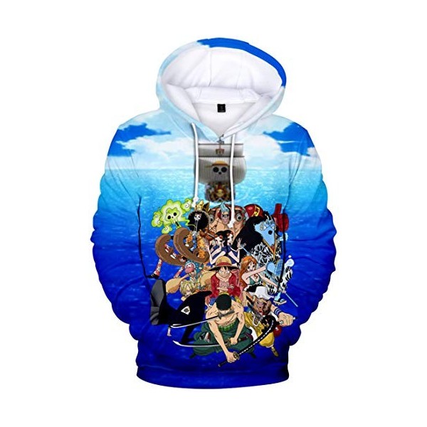 OLIPHEE Garçon One Piece Sweat à Capuche Impression 3D Couleur Pull Japonais Anime Luffy Ace Hoodie Pullover HZ-19743 L