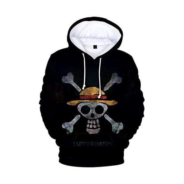 OLIPHEE Garçon One Piece Sweat à Capuche Impression 3D Couleur Pull Japonais Anime Luffy Ace Hoodie Pullover HZ-19743 L