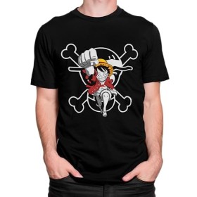 PLANETA MERCHAN - T-shirt Luffy One Piece Chapeau de paille 100% coton 180 grammes Couleur Noir - Fanart One Piece Monkey D L