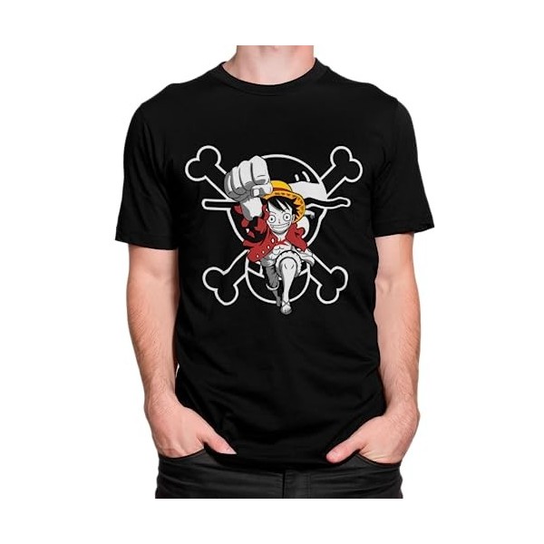 PLANETA MERCHAN - T-shirt Luffy One Piece Chapeau de paille 100% coton 180 grammes Couleur Noir - Fanart One Piece Monkey D L