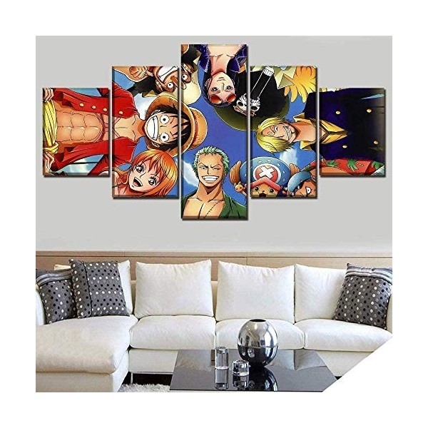 bnkrtopsu 5 pièces Photo sur Toile 5 Sets de Tableaux imprimés Haute définition Art déco et Affiches One Piece 150x80cm sans