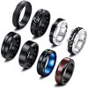 Milacolato 8 PCS Bague Homme Acier Inoxydable Noir Tournante Chaîne Rock Bague Vintage Gothique Anneaux en Fiber de Carbone B