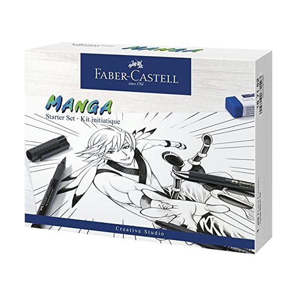 Faber-Castell Pitt Artist Pen Manga Advanced Set 167152 3 stylos à encre de Chine et accessoires, 8 pièces
