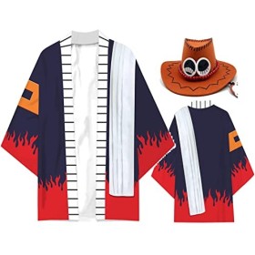 Seaehey Portgas D Ace Costume de cosplay Lot de 2 paires One Piece Cosplay Ace Kimono dété uniforme tenue Halloween carnaval