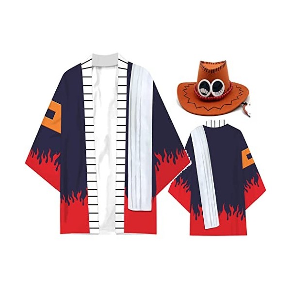 Seaehey Portgas D Ace Costume de cosplay Lot de 2 paires One Piece Cosplay Ace Kimono dété uniforme tenue Halloween carnaval