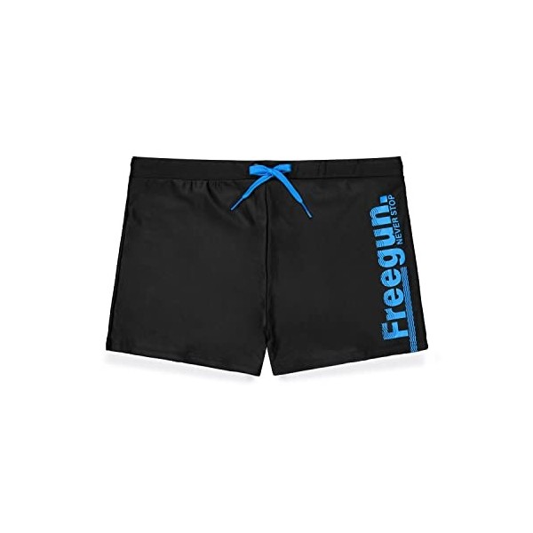 FREEGUN Maillot de Bain Garçon Séchage Rapide, Boxer de Bain Enfant, Plage et Piscine, Noir, Bleu, Taille 8/10 Ans