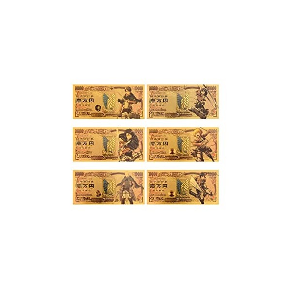 ROSETOR Attack on Titan Anime Collection Souvenirs Billets de banque entourés de feuilles dor pour loisirs créatifs en plast