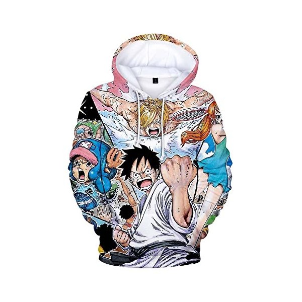 Syqiya Impression 3D Anime Pull à Capuchon Hoodie Roronoa Zoro Cosplay Costume Adulte Homme Femme Blanc/C XL Chest 116cm 