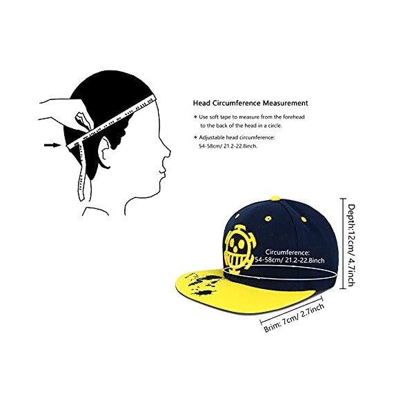 Roffatide Anime One Piece Trafalgar Law Casquette de Baseball pour Garçons Casquette Ajustable Brodée Casquette Trucker à Bor