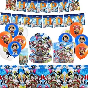 One Piece Vaisselle de Fête danniversaire, One Piece Ensemble de Vaisselle de Fête Enfant Fournitures de Décoration Annivers