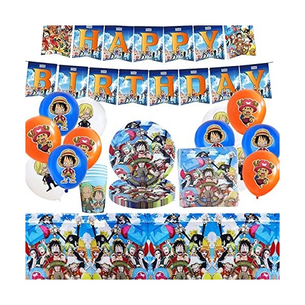 One Piece Vaisselle de Fête danniversaire, One Piece Ensemble de Vaisselle de Fête Enfant Fournitures de Décoration Annivers
