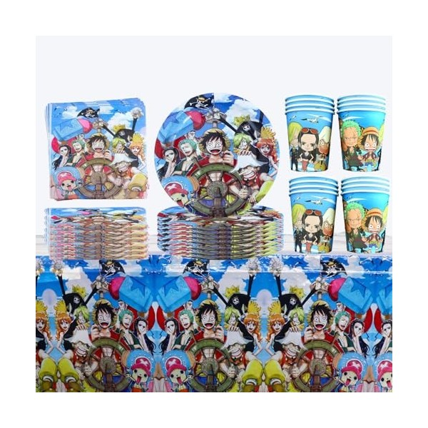 Ptydecta Vaisselle Anniversaire one piece,Ensemble Danniversaire,Decoration Anniversaire one piece Assiettes Serviettes Tass