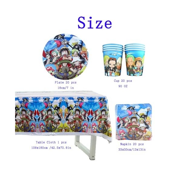 Ptydecta Vaisselle Anniversaire one piece,Ensemble Danniversaire,Decoration Anniversaire one piece Assiettes Serviettes Tass