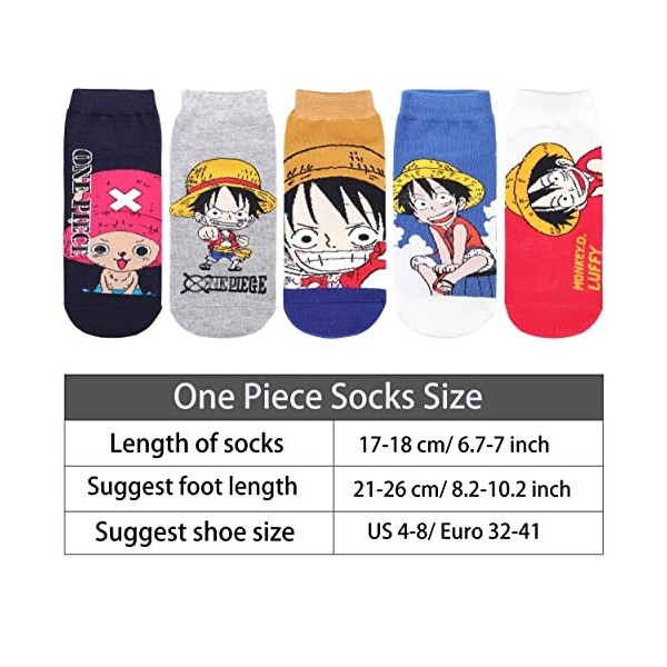 Roffatide anime One Piece Luffy bottines 5 couples no show chaussettes bas pour hommes et femmes