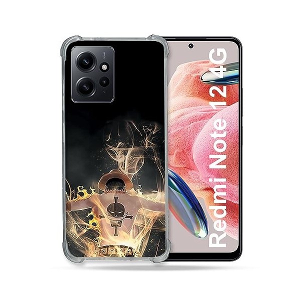 Cokitec Coque Renforcée en Verre Trempé pour Xiaomi Redmi Note 12 4G Manga One Piece Ace Noir