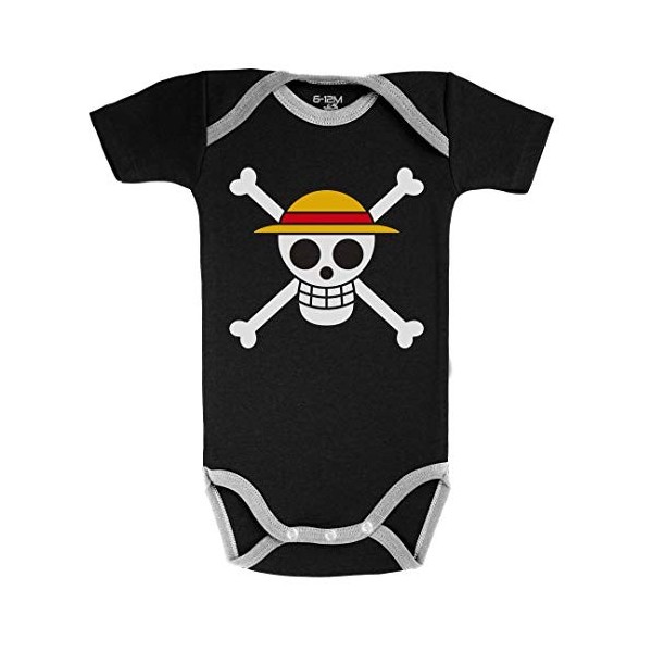 Baby Geek Drapeau de Luffy - Body Bébé manches courtes - Coton - Noir 3-6 mois 