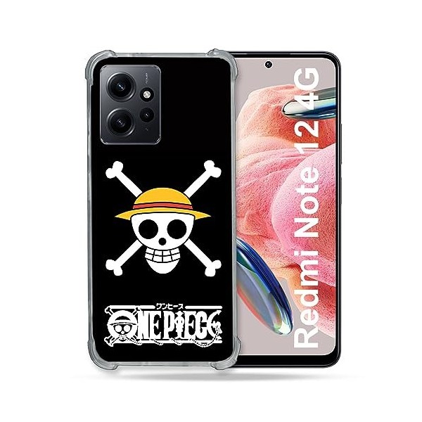 Cokitec Coque Renforcée en Verre Trempé pour Xiaomi Redmi Note 12 4G Manga One Piece Tete de Mort