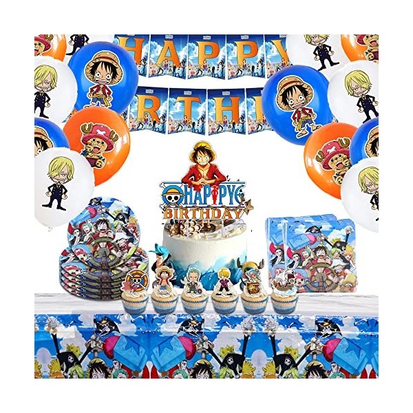 Vaisselle Anniversaire One Piece,Decoration Anniversaire One Piece,Thème Assiettes Serviettes Nappes Ballons Decoration Gatea