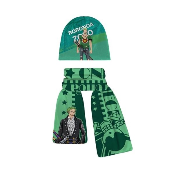 MayDee 2 Pièces Écharpe & Bonnet Roronoa Zoro Anime, Tricoté Ensemble Chaud pour Lautomne Et lhiver, Doux, Confortable Et A