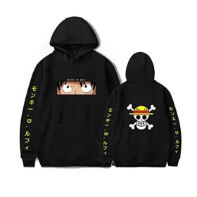LIAOPUFUS Homme Sweat à Capuche One Piece Impression Fans Hoodie Motif Animation Homme Caoutchouc Couleur Pure M,Demi Visage 