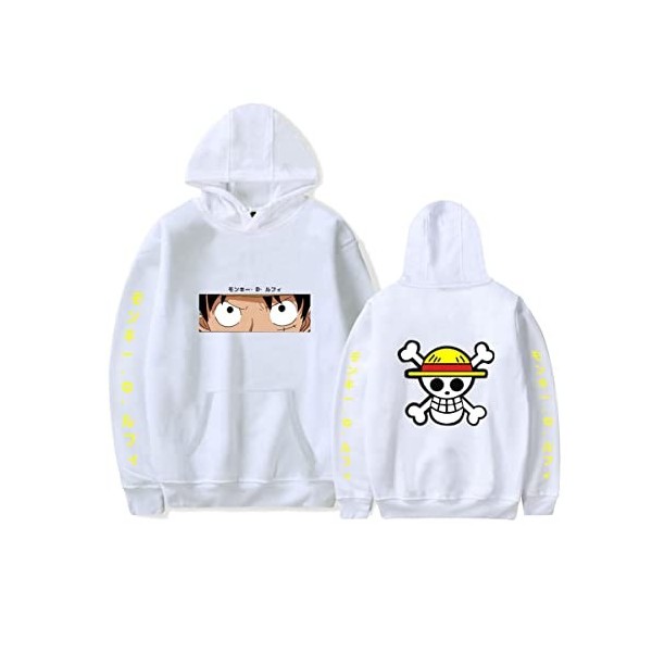 LIAOPUFUS Homme Sweat à Capuche One Piece Impression Fans Hoodie Motif Animation Homme Caoutchouc Couleur Pure M,Demi Visage 